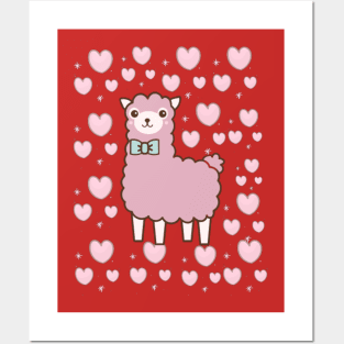 pink llamas and heart Posters and Art